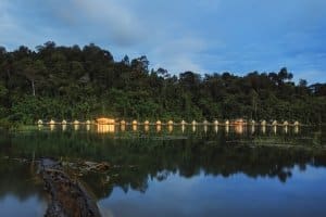 Cheow Larn Lake, man-made lake in Khao Sok, floating bungalows available on recommended tours.